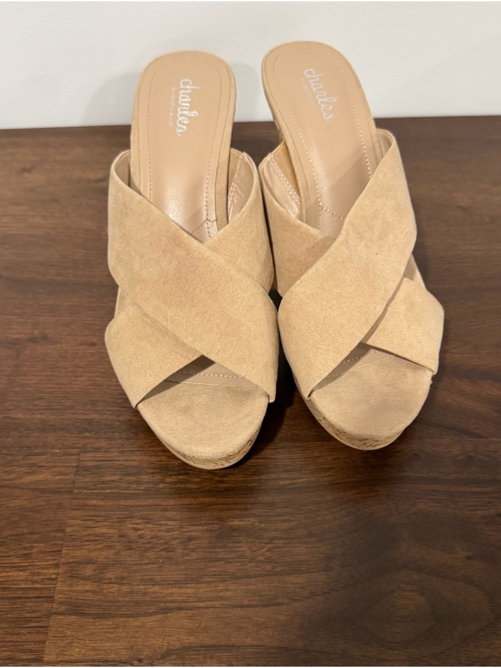 Charles By Charles David Tan Suede Crisscross Slide Mules